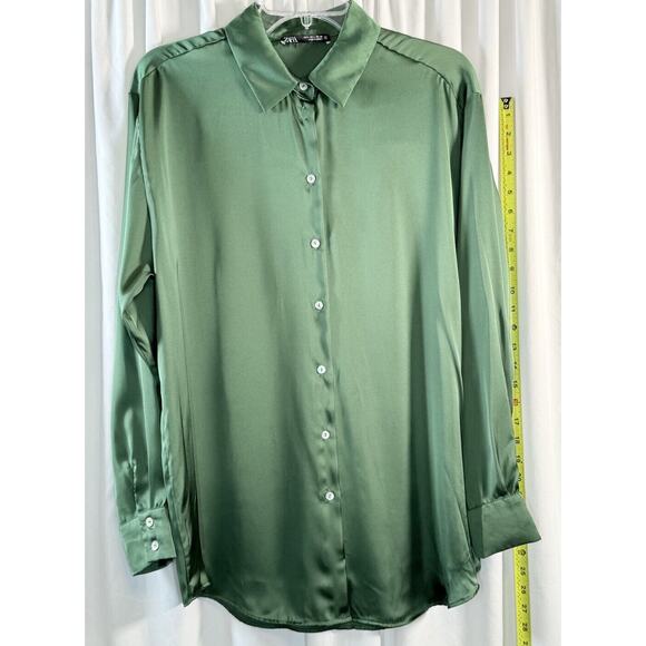 ZARA Oversized Long Sleeves Shirt Green L Fairycore flowy 80-14 - Picture 6 of 10